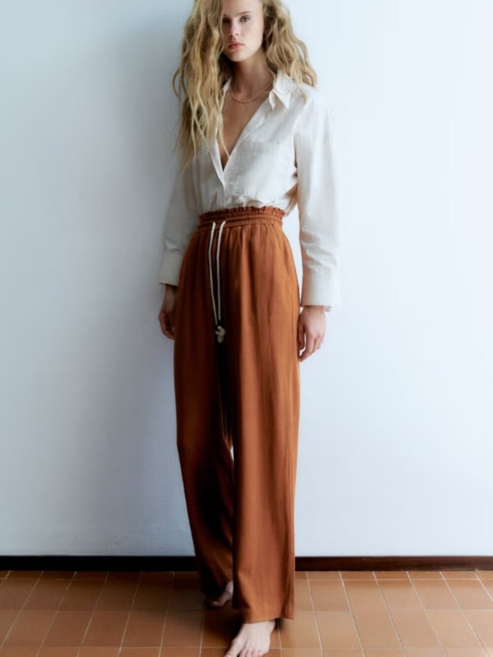 NWT ZARA Linen Brown Trouser, Size Medium